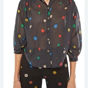 MOTHER Black Floral Embroidered Blouse